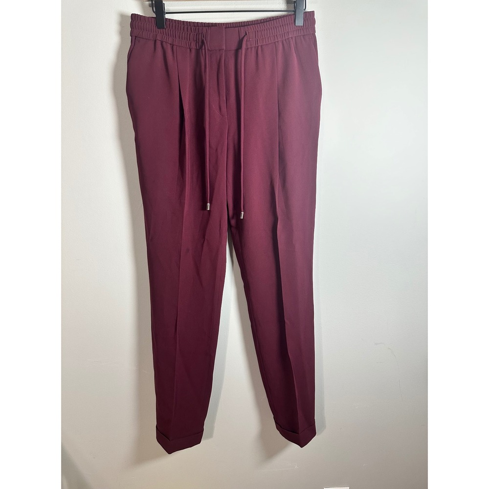 BOSS Hugo Boss Womens Burgundy Tapered Pleated Drawstring Trousers Size 4